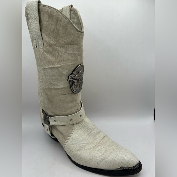 Vintage Zodiac Angels White Leather Cowboy Boots Western Harness Style Mens’s 12 - Picture 16 of 17